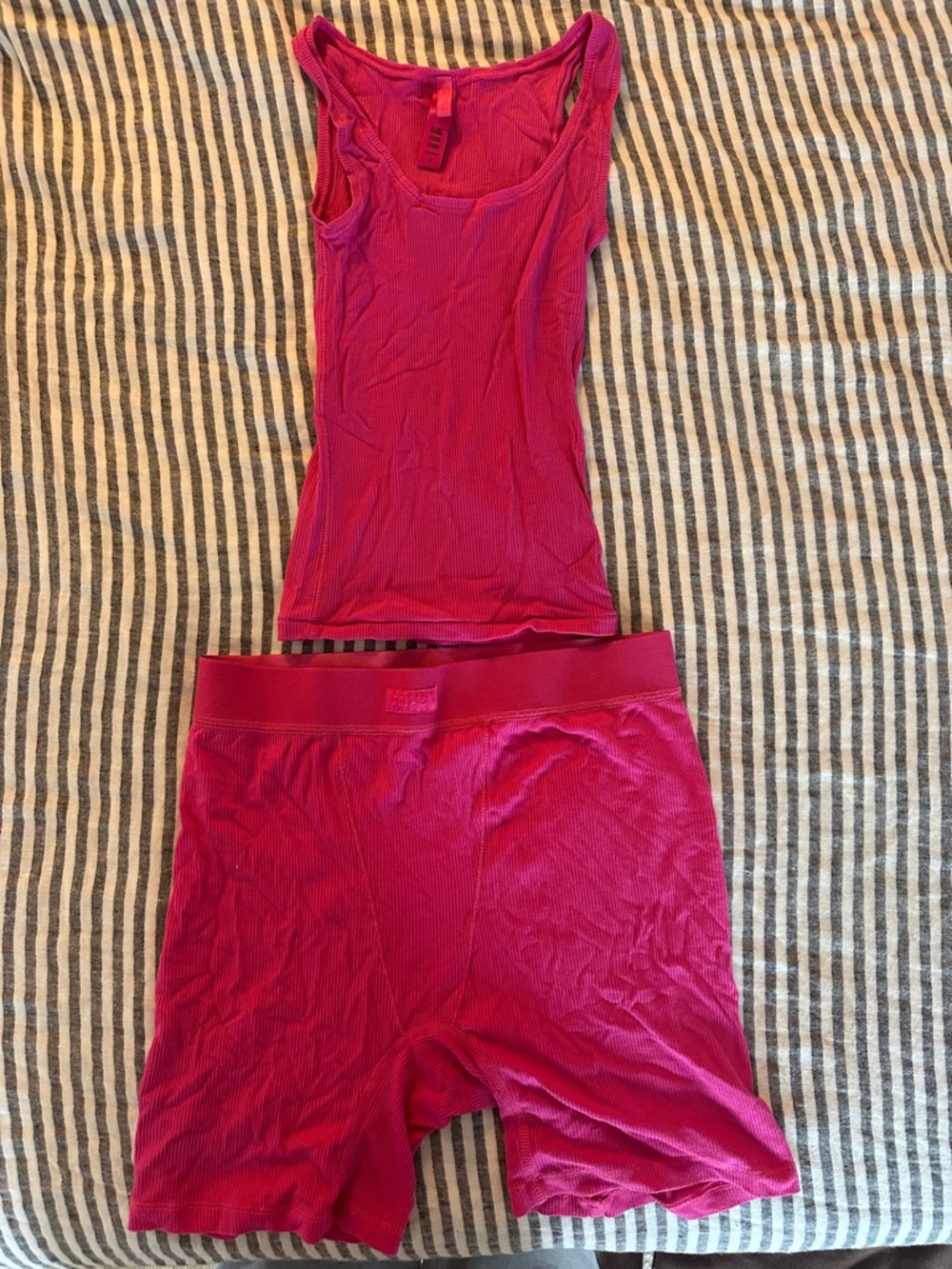 Skims Ribbed Tank and Boxer Short Set - Hot Pink